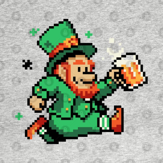 Leprechaun St Patricks Day Green Shirt Pixel Art Gamer Shirt by vo_maria